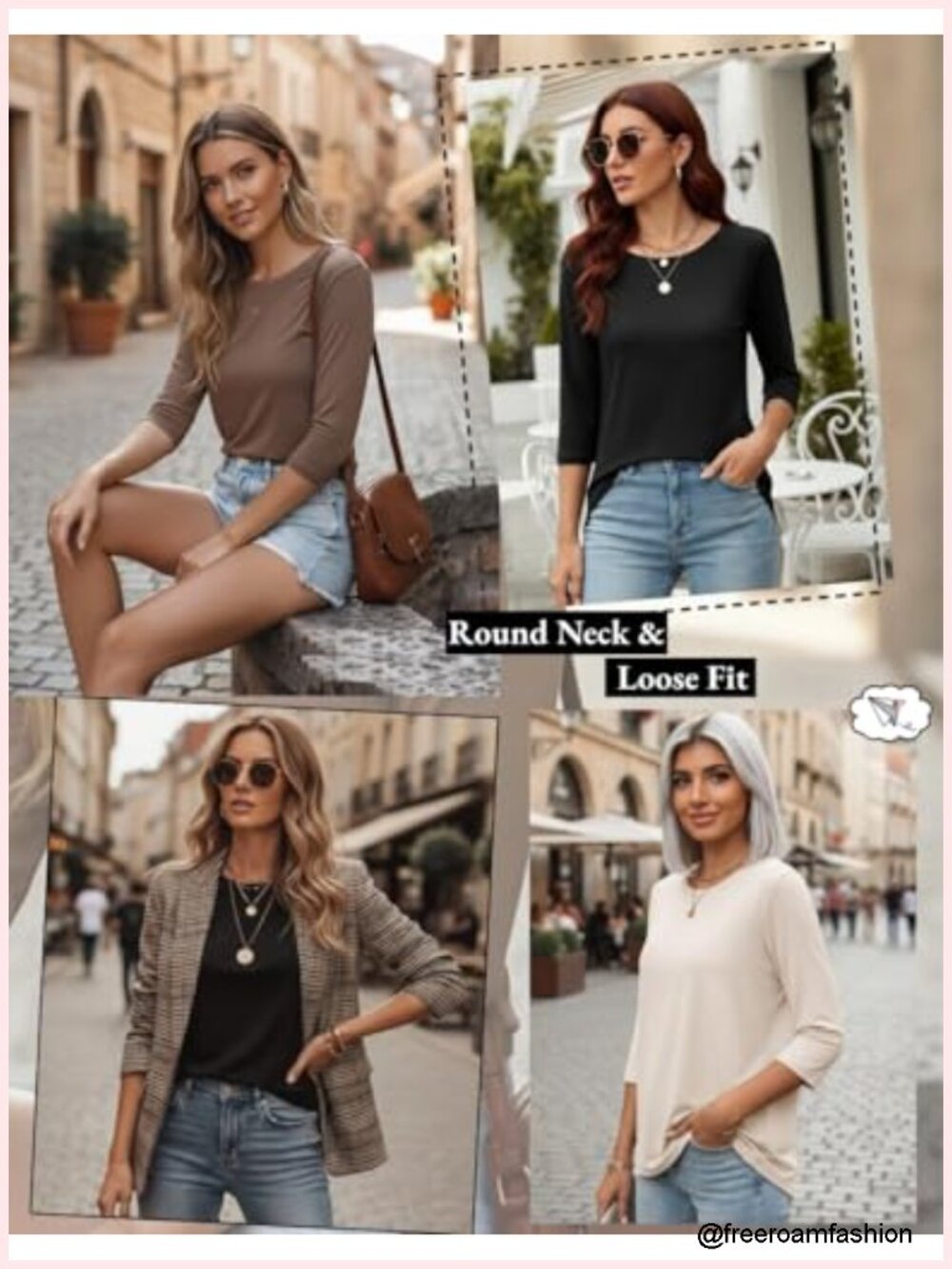 3/4 Sleeve Tunic Tops 3 Pack Crew Neck Blouses for Women Basic Tees Summer Fall - Picture 3 of 6